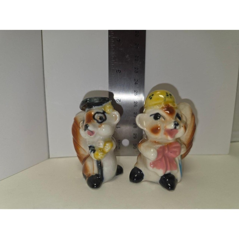 vintage ceramic‎ salt and pepper shakers squirrels Japan 1950 professor wife